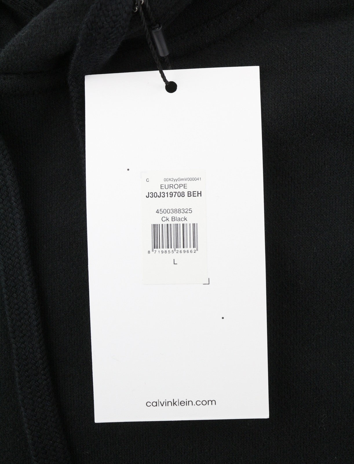 CALVIN KLEIN Men Hoodie L Black Loose Oversized Kangaroo Pocket Hooded Pull On