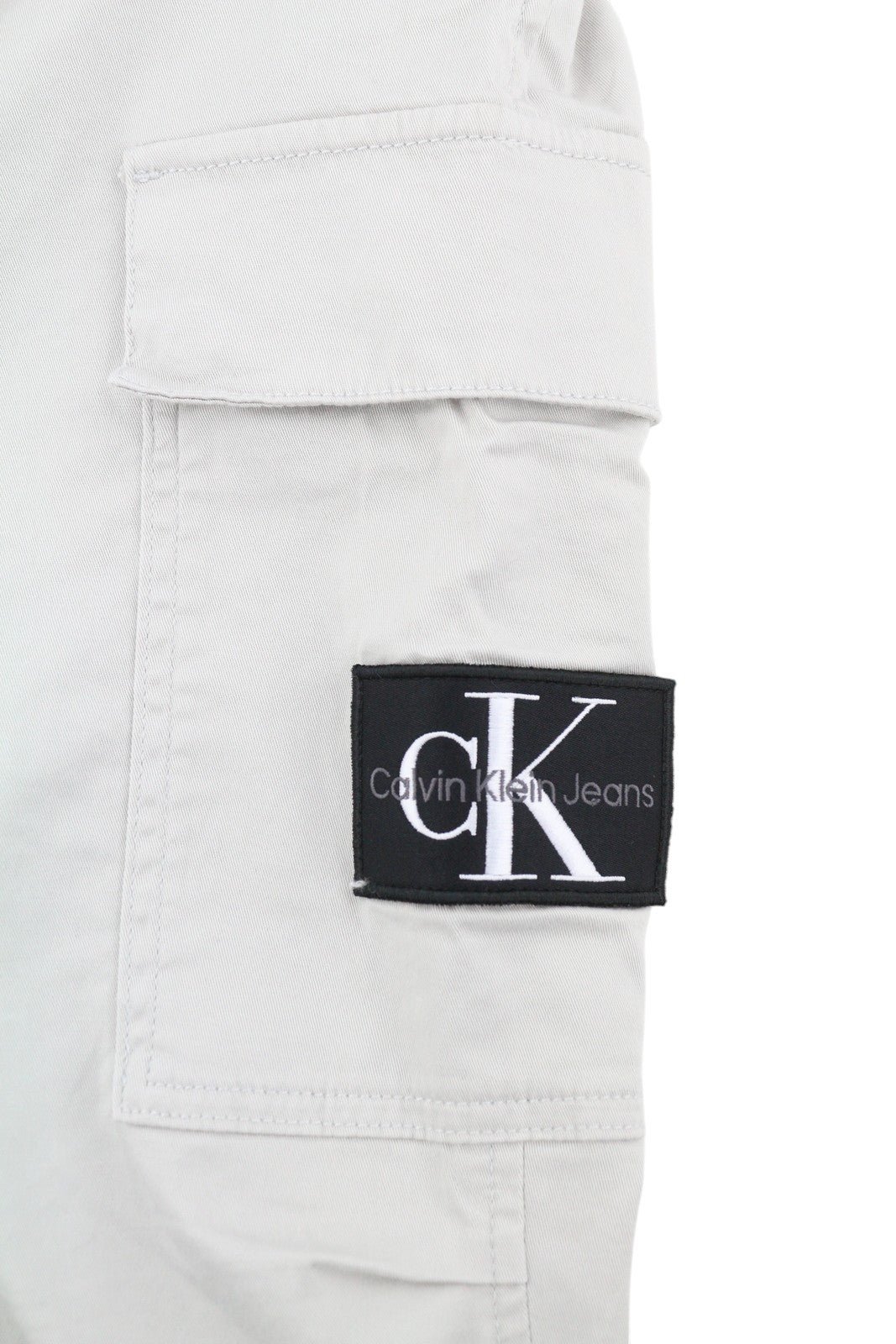 CALVIN KLEIN Straight Cargo Men Trousers L Light Grey Elastic Waist Logo