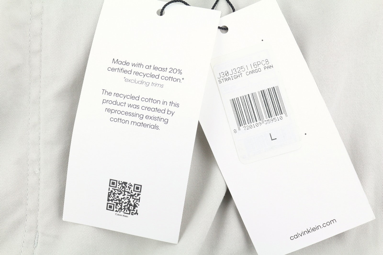 CALVIN KLEIN Straight Cargo Men Trousers L Light Grey Elastic Waist Logo