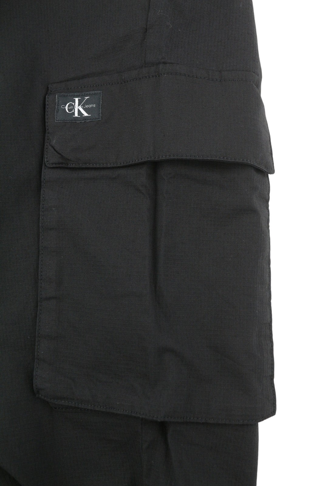 CALVIN KLEIN Men Trousers W32 Black Cargo Check Patch Pocket Elastic Waist