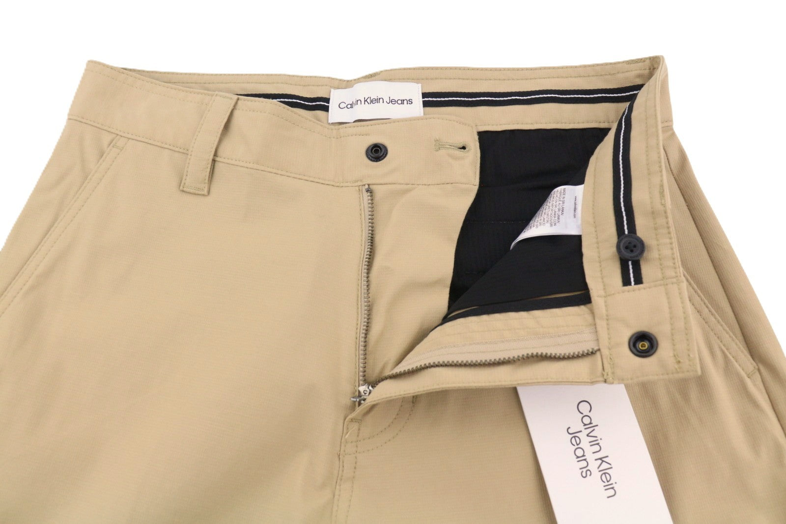 CALVIN KLEIN Men Trousers S Beige Slim Casual Chino Zip Fly Logo
