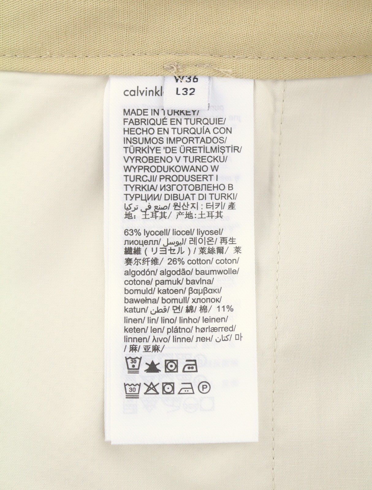 CALVIN KLEIN Piece Dyed Tencel Tapered Men Trousers W36/L32 Cropped Relax