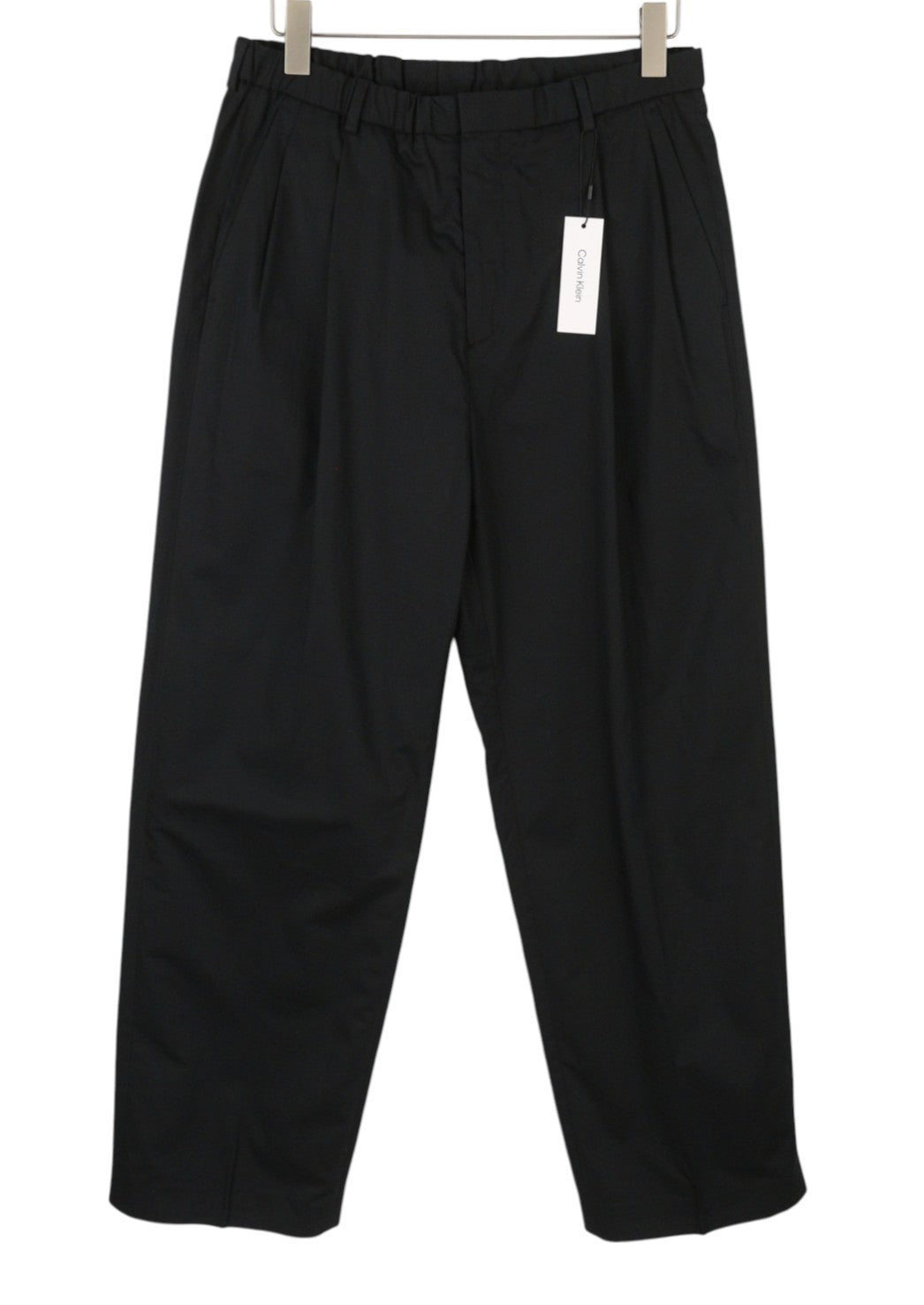 CALVIN KLEIN Cotton Seacell Modern Men Trousers L Black Pleated Regular