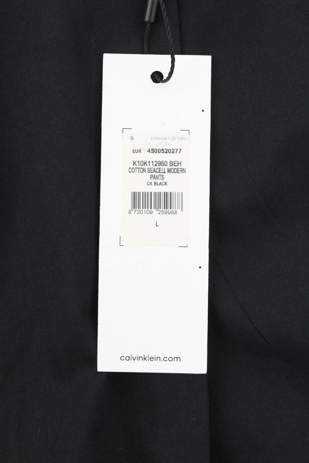 CALVIN KLEIN Cotton Seacell Modern Men Trousers L Black Pleated Regular