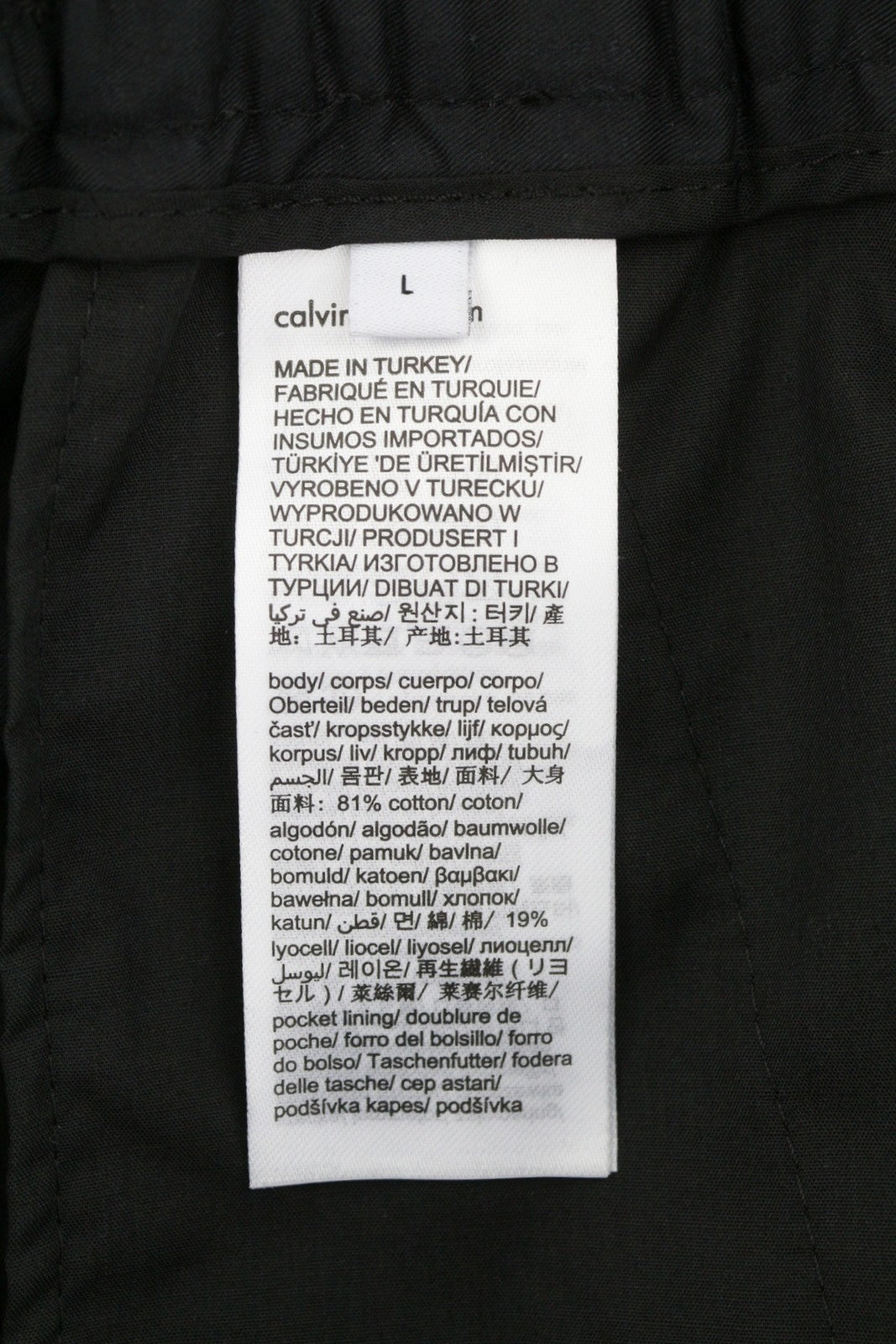 CALVIN KLEIN Cotton Seacell Modern Men Trousers L Black Pleated Regular