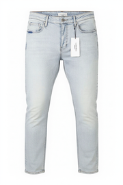 CALVIN KLEIN Slim Straight Men Jeans W34/L32 Blue Faded Whiskers Denim Zip Fly