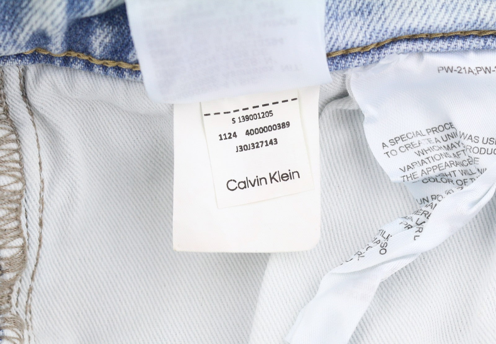 CALVIN KLEIN Slim Straight Men Jeans W34/L32 Blue Faded Whiskers Denim Zip Fly