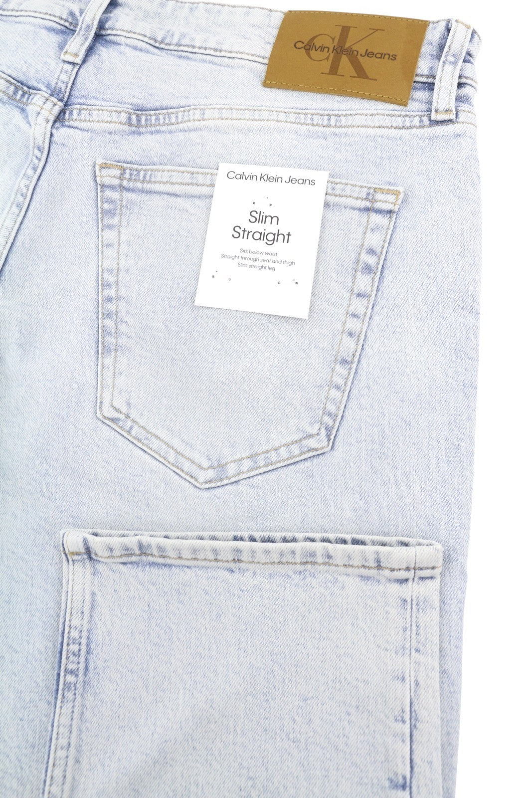 CALVIN KLEIN Slim Straight Men Jeans W34/L32 Blue Faded Whiskers Denim Zip Fly