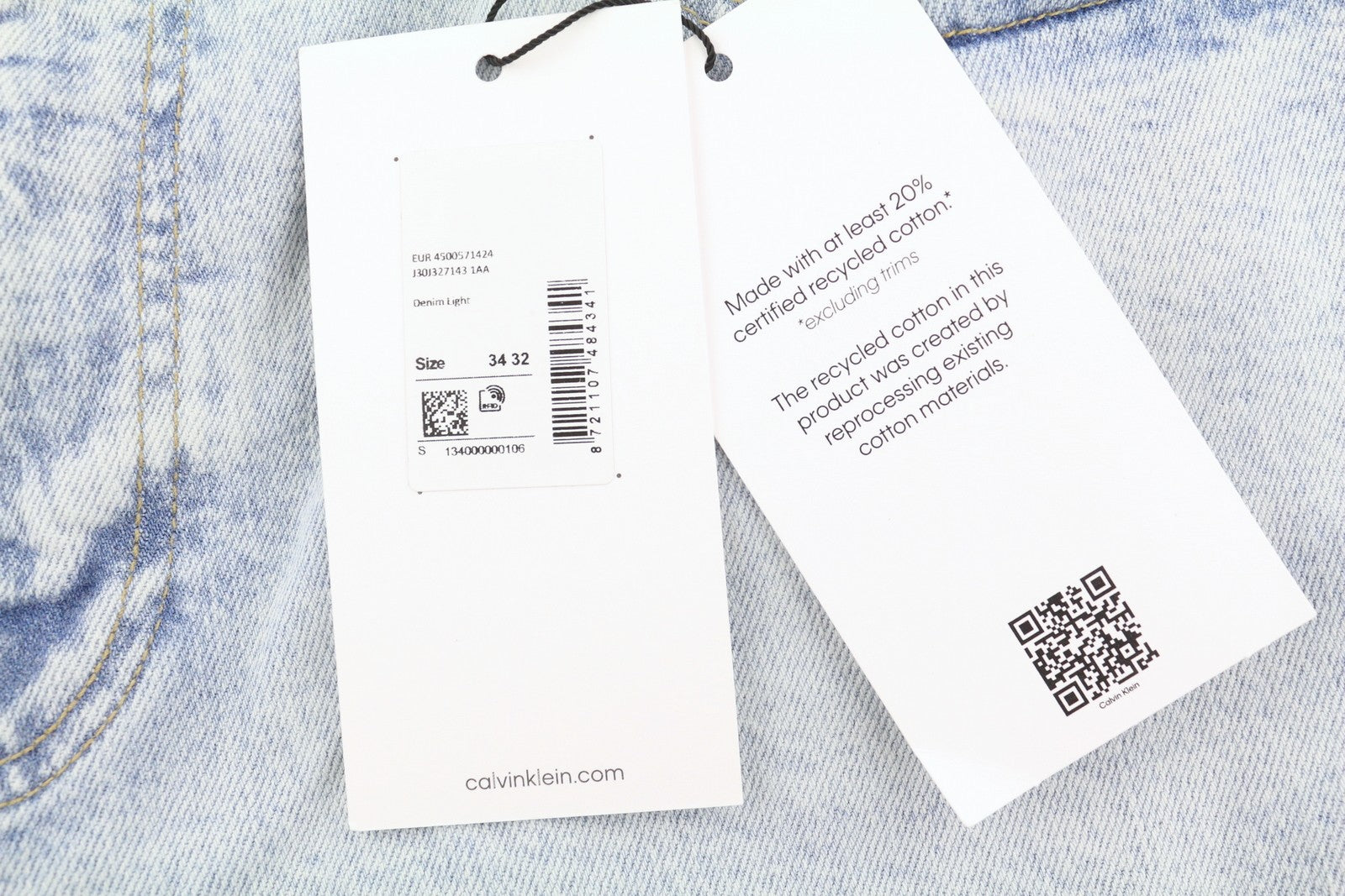 CALVIN KLEIN Slim Straight Men Jeans W34/L32 Blue Faded Whiskers Denim Zip Fly