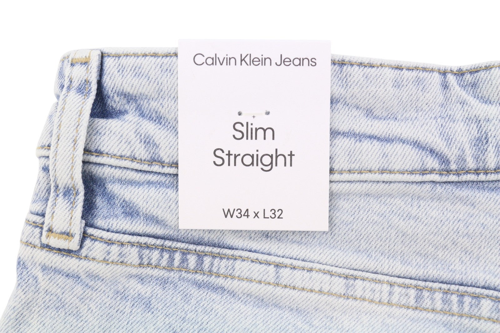 CALVIN KLEIN Slim Straight Men Jeans W34/L32 Blue Faded Whiskers Denim Zip Fly