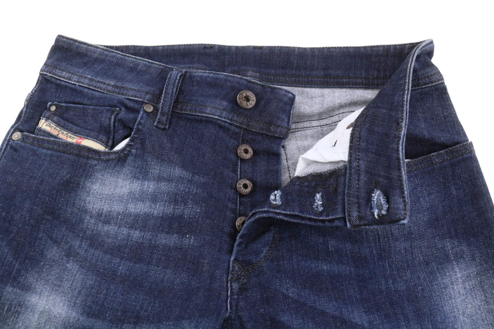 DIESEL Troxer R79K6 Men Jeans W28/L32 Blue Whiskers Faded Skinny Fit