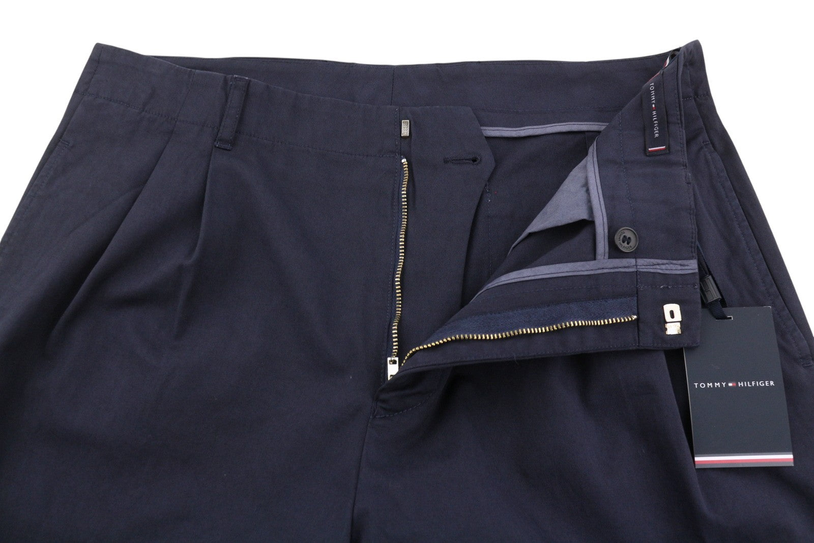 TOMMY HILFIGER Army Stretch Twill Men Trousers EU50 Dark Blue Pleated