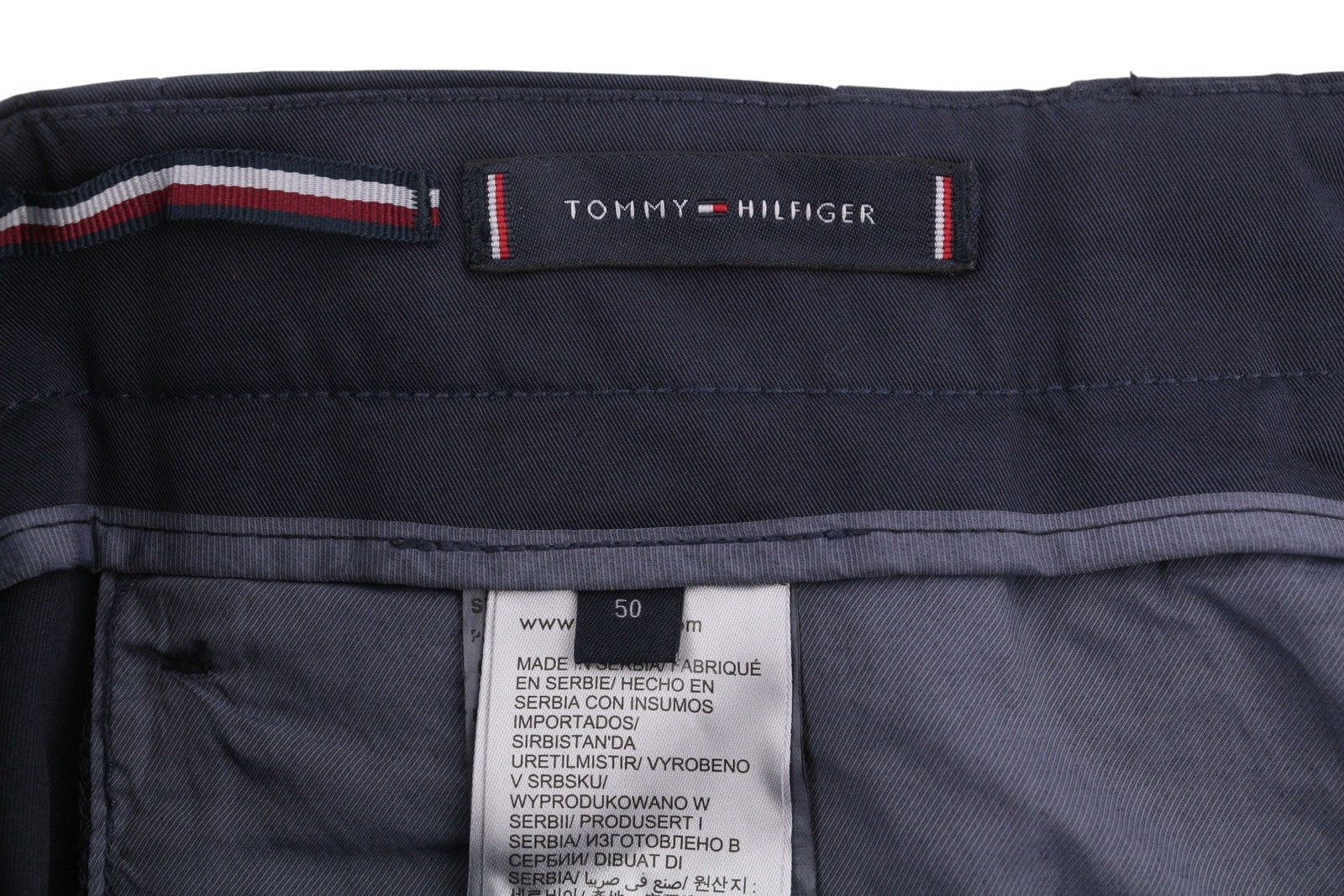 TOMMY HILFIGER Army Stretch Twill Men Trousers EU50 Dark Blue Pleated