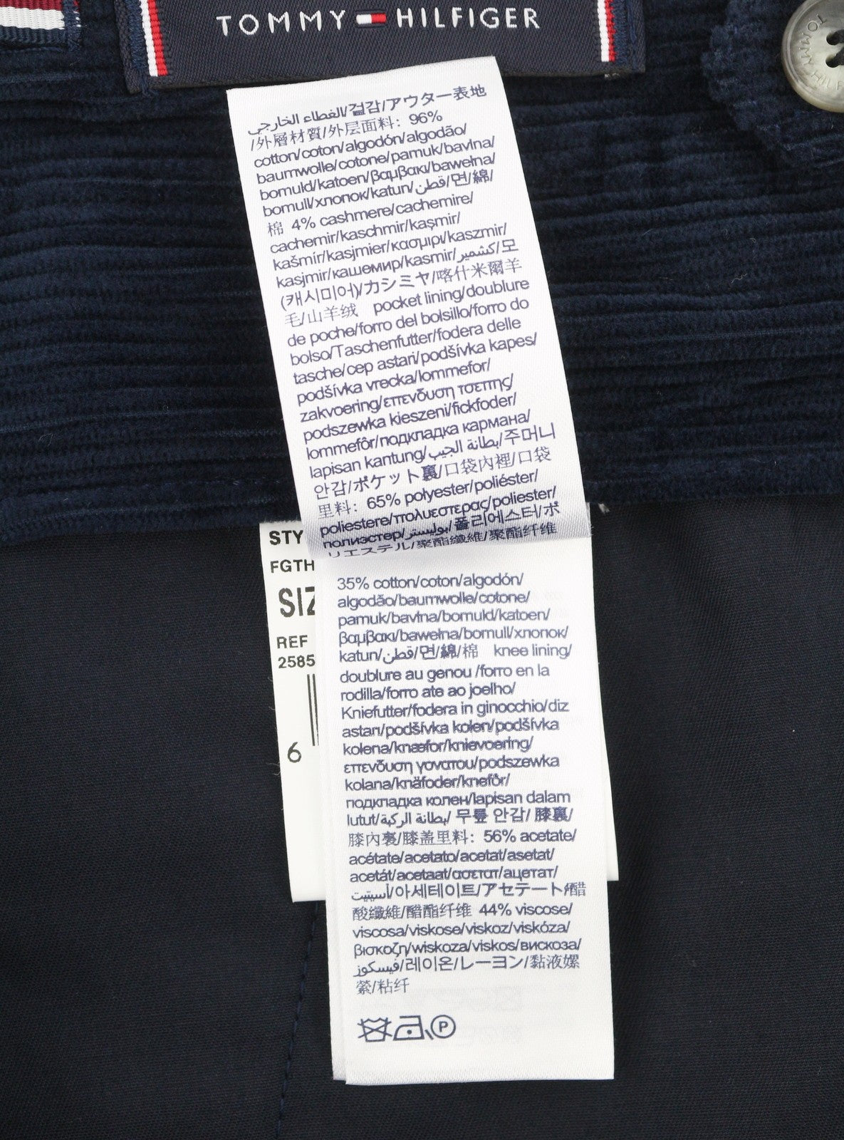 TOMMY HILFIGER Rock Velvet Cashmere Men Trousers EU52 Dark Blue Corduroy