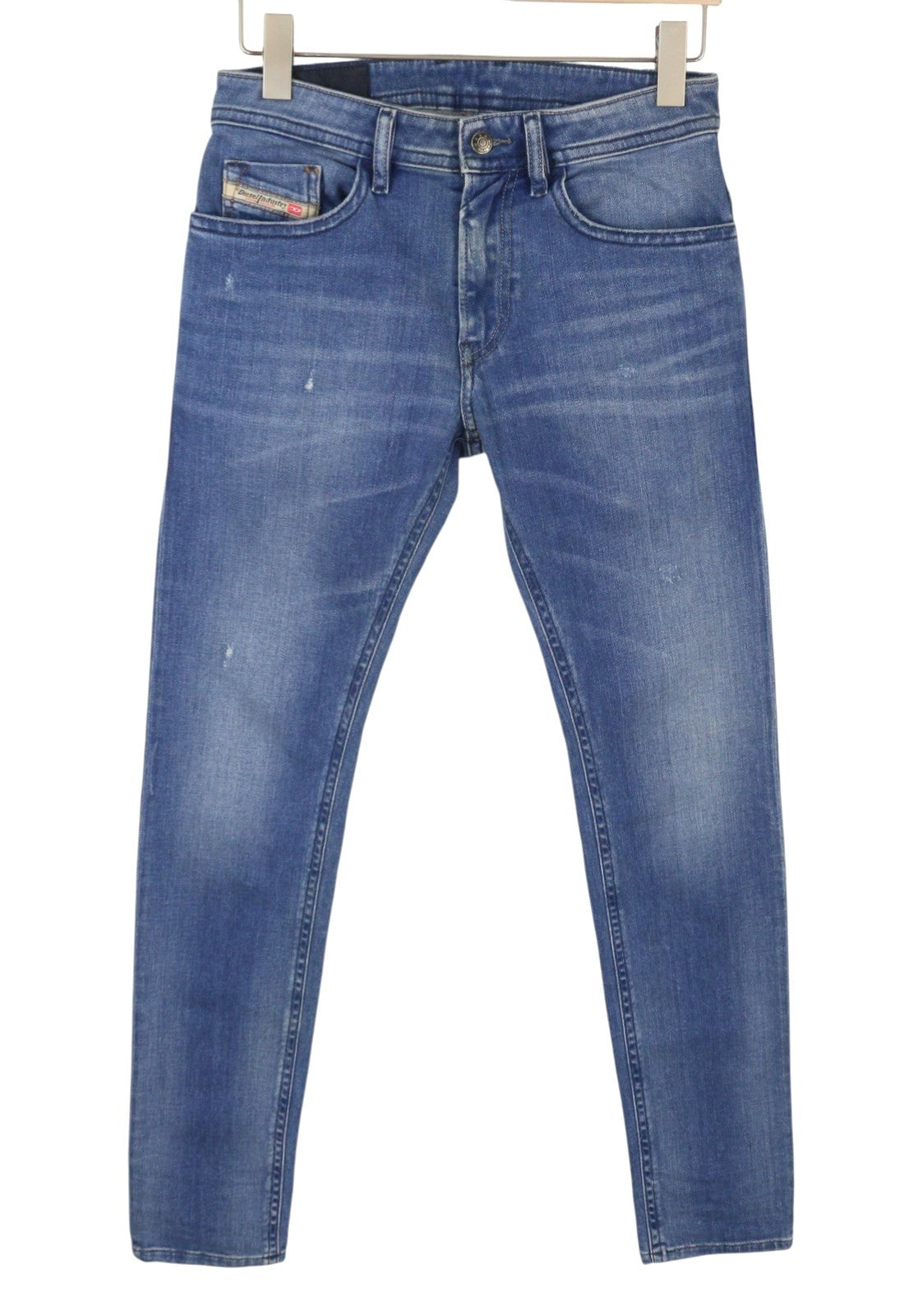 DIESEL Thommer 083AX Men Jeans W28/L32 Blue Whiskers Faded Distress Slim Leg