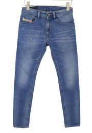 DIESEL Thommer 083AX Men Jeans W28/L32 Blue Whiskers Faded Distress Slim Leg