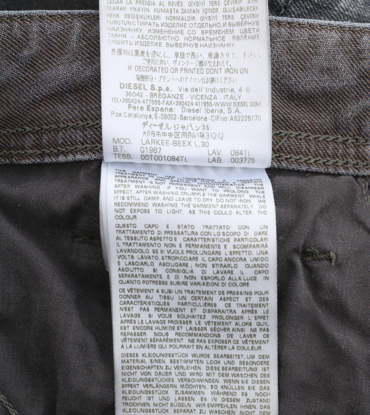 DIESEL Larkee-Beex 084TL Men Jeans W26/L30 Blue Whiskers Faded Distress