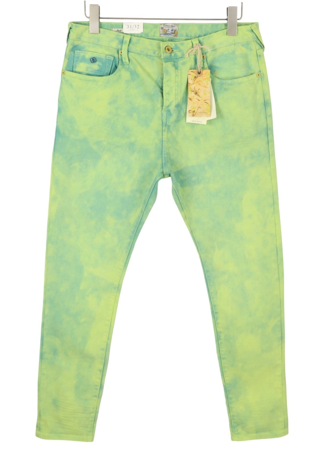 SCOTCH & SODA Men Jeans W31/L32 Green Faded Garment Dyed Super Slim Fit