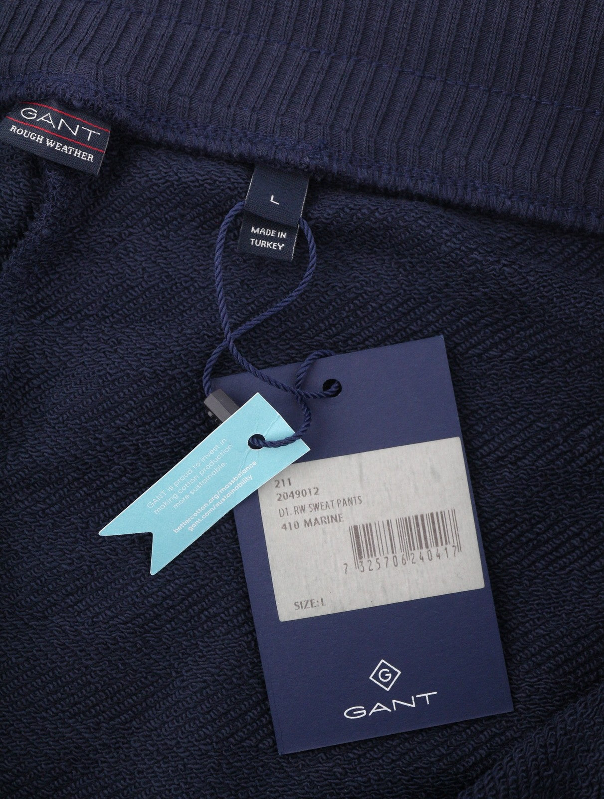 GANT Rough Weather Men Trousers L Navy Drawstring Waist Logo Jogg