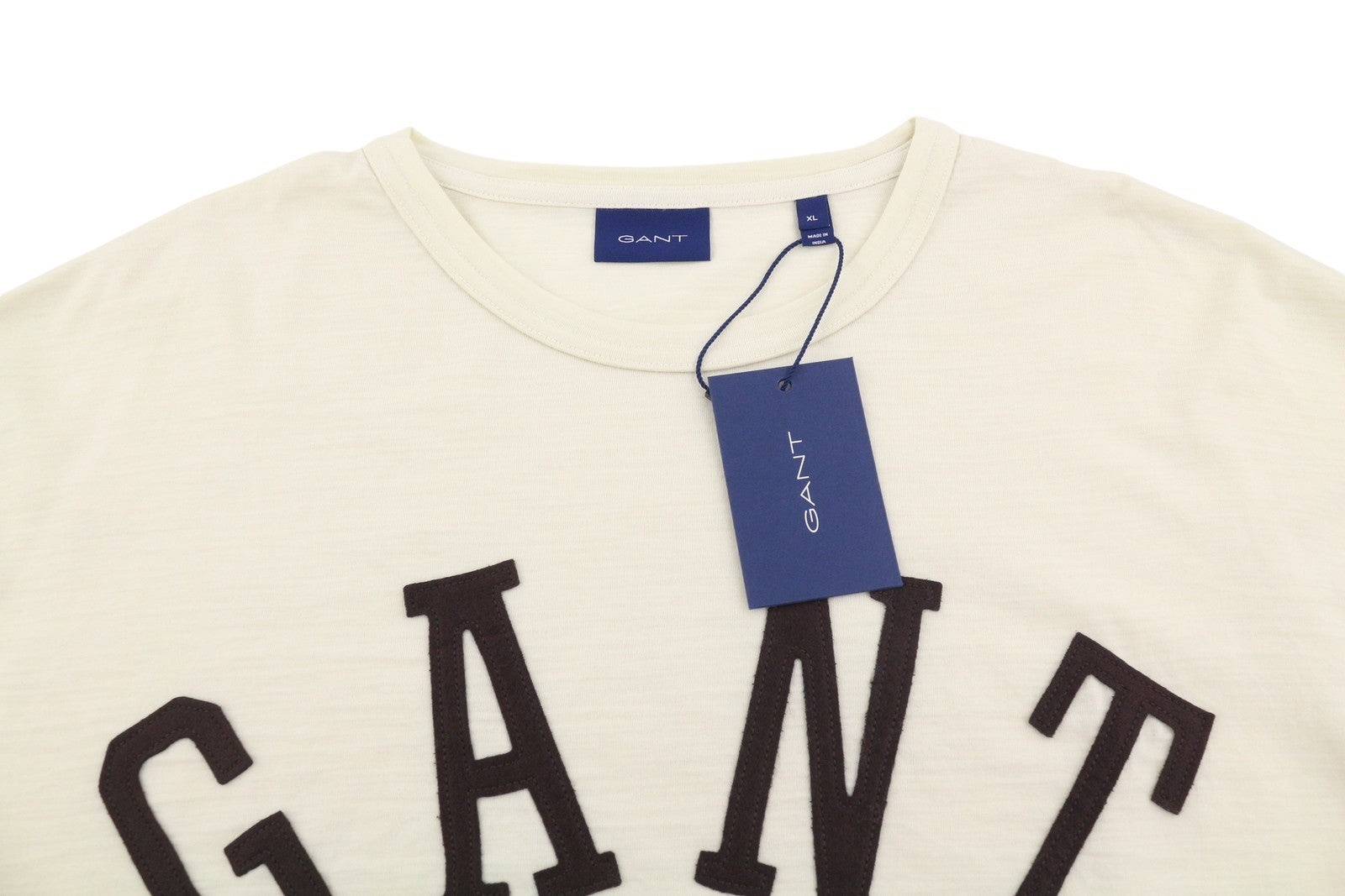 GANT Wool Jersey Men T-Shirt XL Cream Crew Neck Stretch Long Sleeve Tee Logo