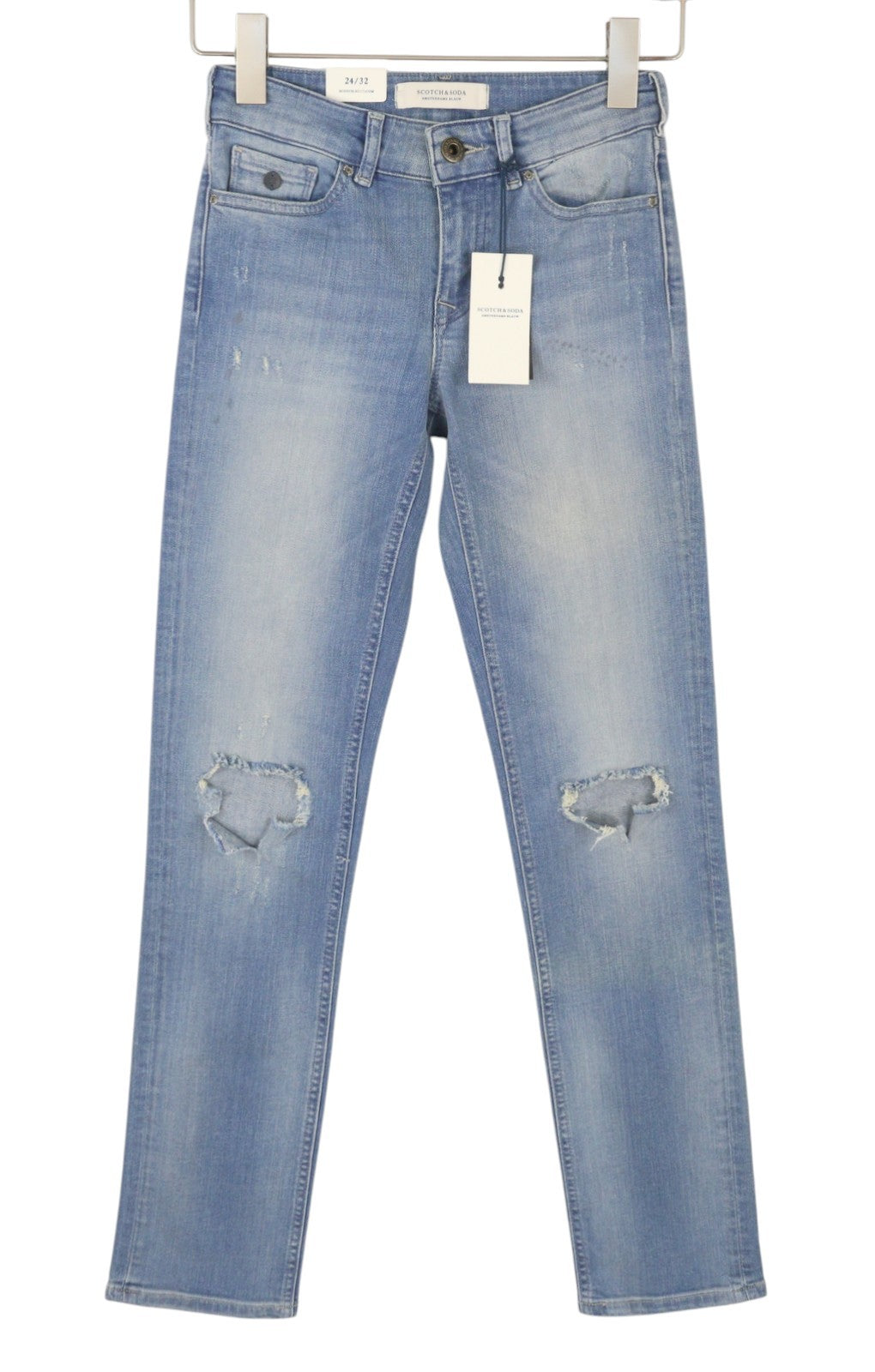 SCOTCH & SODA Supreme Slim Straight Leg Women Jeans W24/L32 Blue Faded Distress