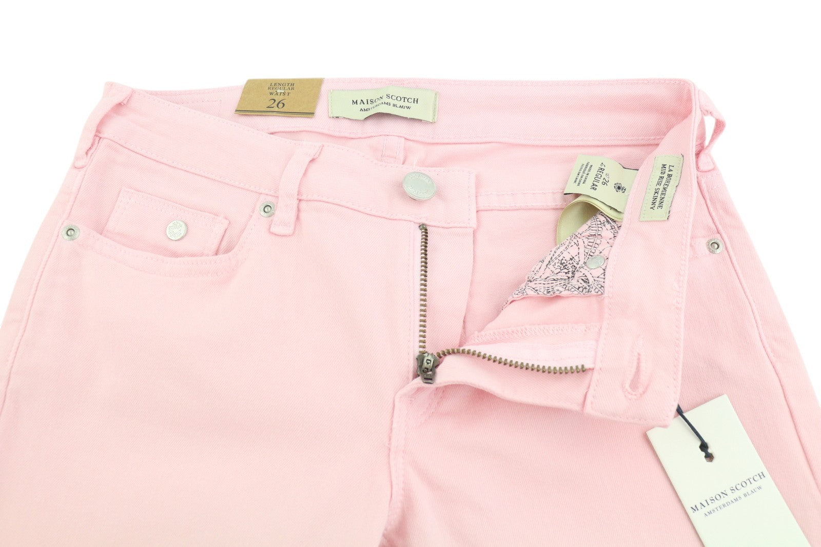 MAISON SCOTCH La Bohemienne Women Jeans W26 Pink Mid Rise Skinny Fit Zip Fly