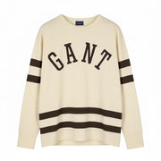 GANT Wool Jersey Men T-Shirt 2XL Cream Crew Neck Stretch Long Sleeve Tee Logo