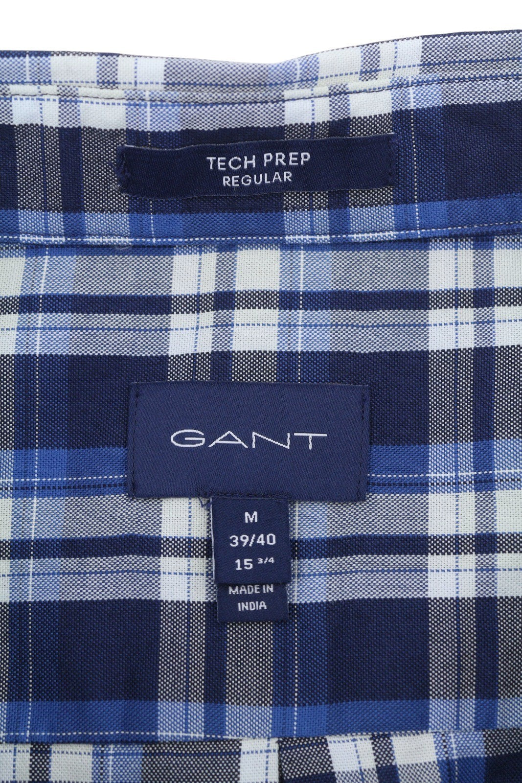 GANT Tech Prep Oxford Check Men Shirt M Blue Button-Down Neck Casual Shirt