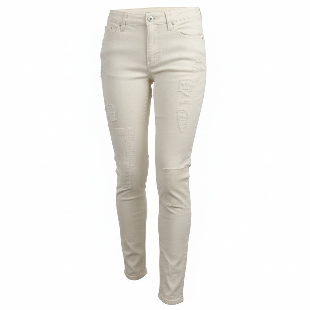 MAISON SCOTCH La Parisienne Women Jeans W28 Ivory Skinny Distress Patches
