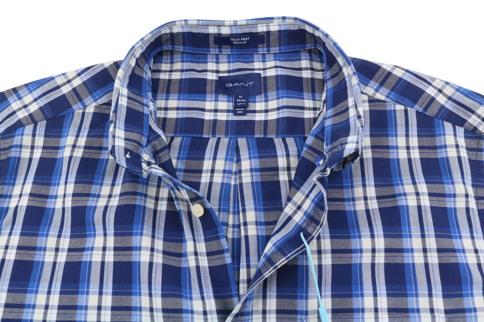 GANT Tech Prep Oxford Check Men Shirt XL Blue Button-Down Neck Casual Shirt
