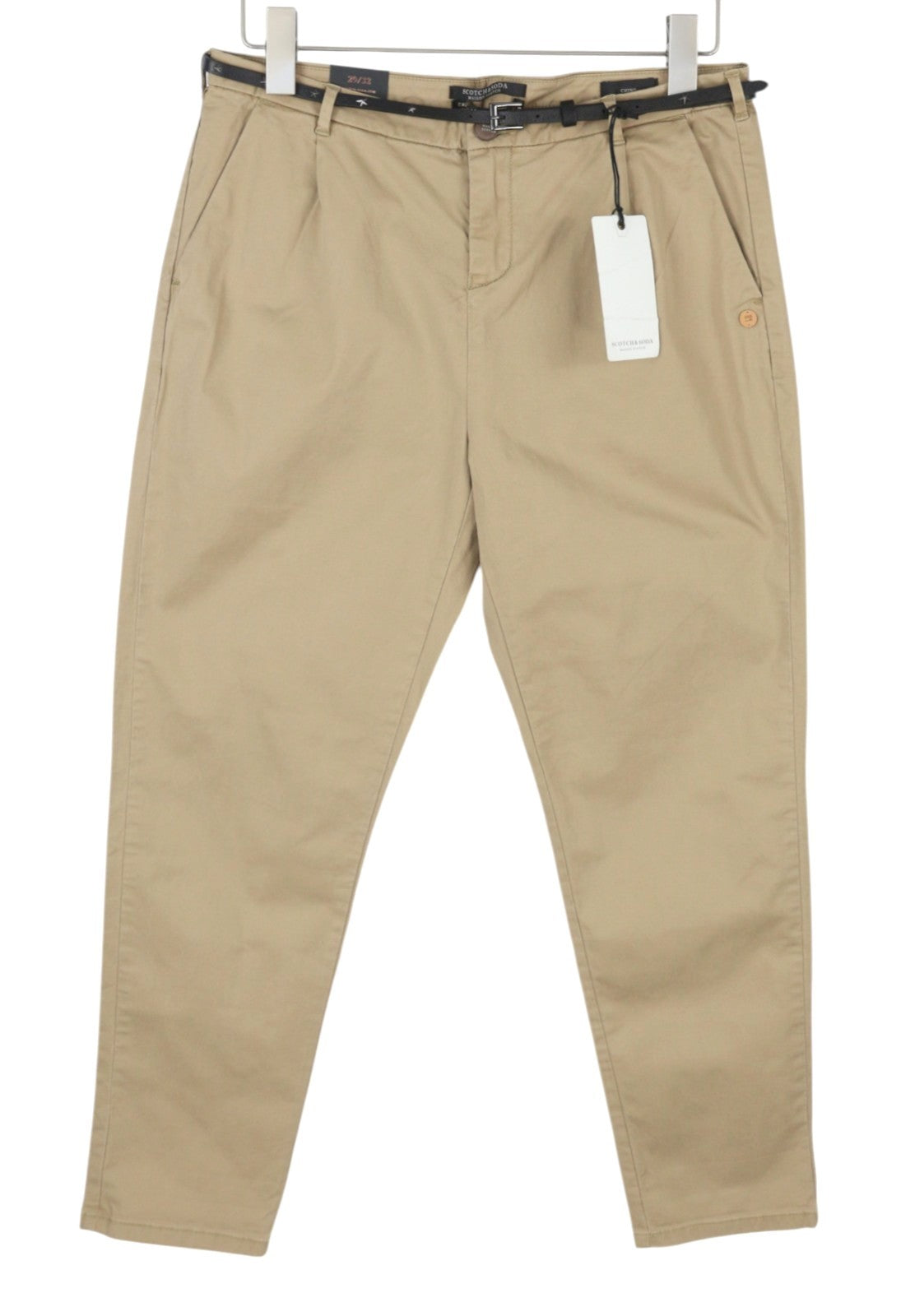 MAISON SCOTCH Women Trousers W29/L32 Beige Cropped Belted Slim Fit Chino