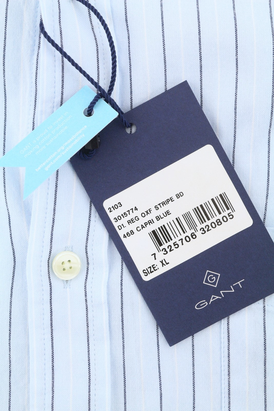 GANT Reg Oxf Stripe Men Shirt XL Light Blue Button-Down Pocket Casual Shirt