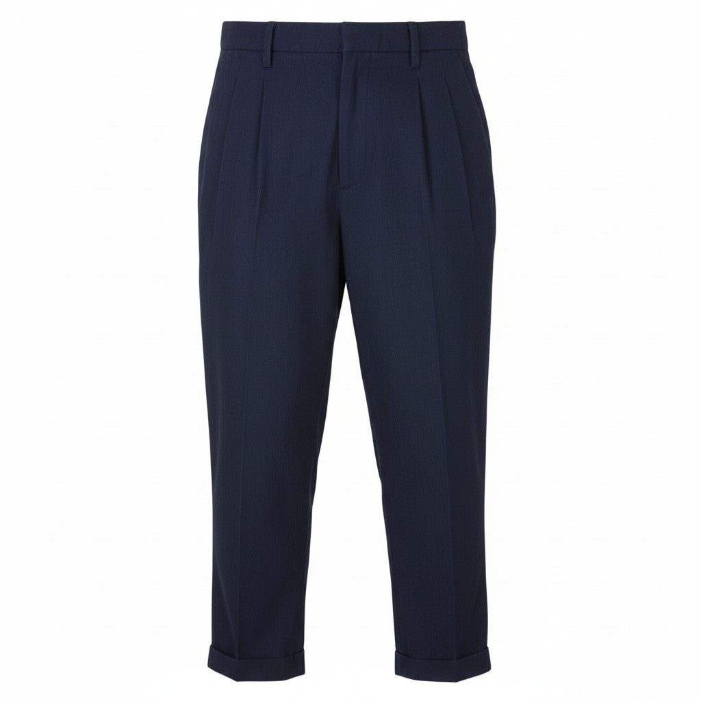 SCOTCH & SODA Women Trousers W26/L32 Dark Blue Pleated Cropped Turn Up Loose Fit