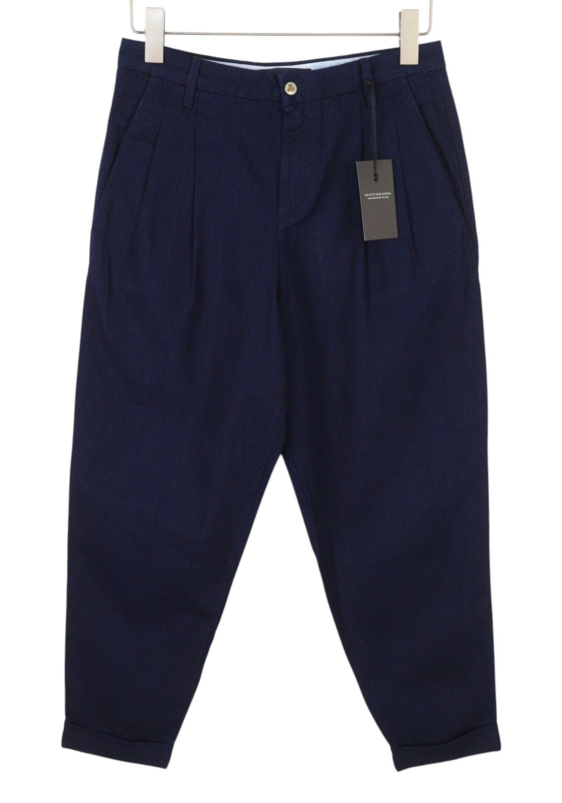 SCOTCH & SODA Women Trousers W26/L32 Dark Blue Pleated Cropped Turn Up Loose Fit