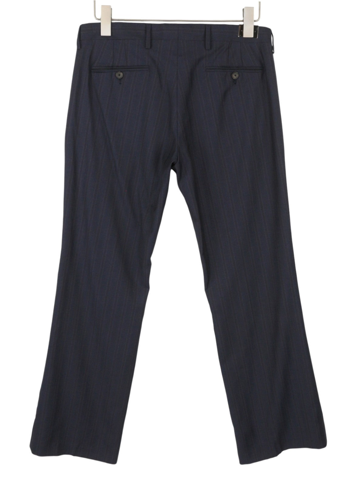JOHN RICHMOND Women Trousers EU44 / W33 Dark Blue Pinstriped Wool Flared Fit
