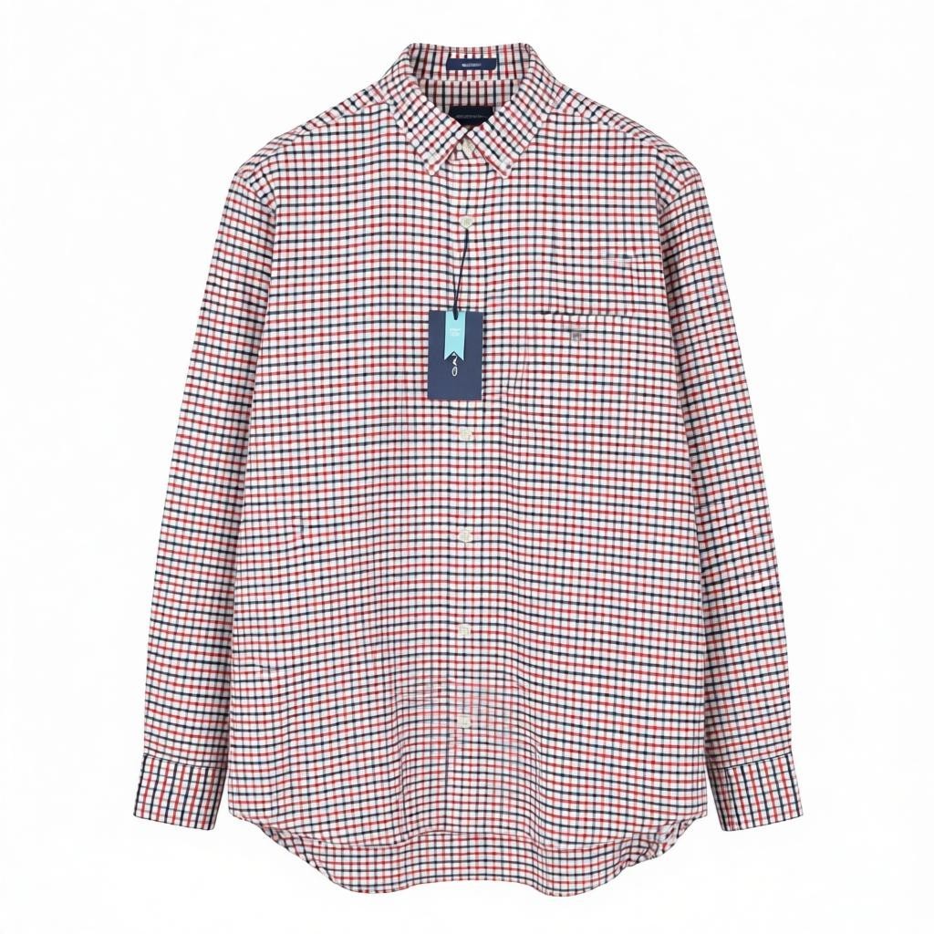 GANT Oxford Tattersall Men Shirt L Red Equestrian Plaid Button-Down Shirt