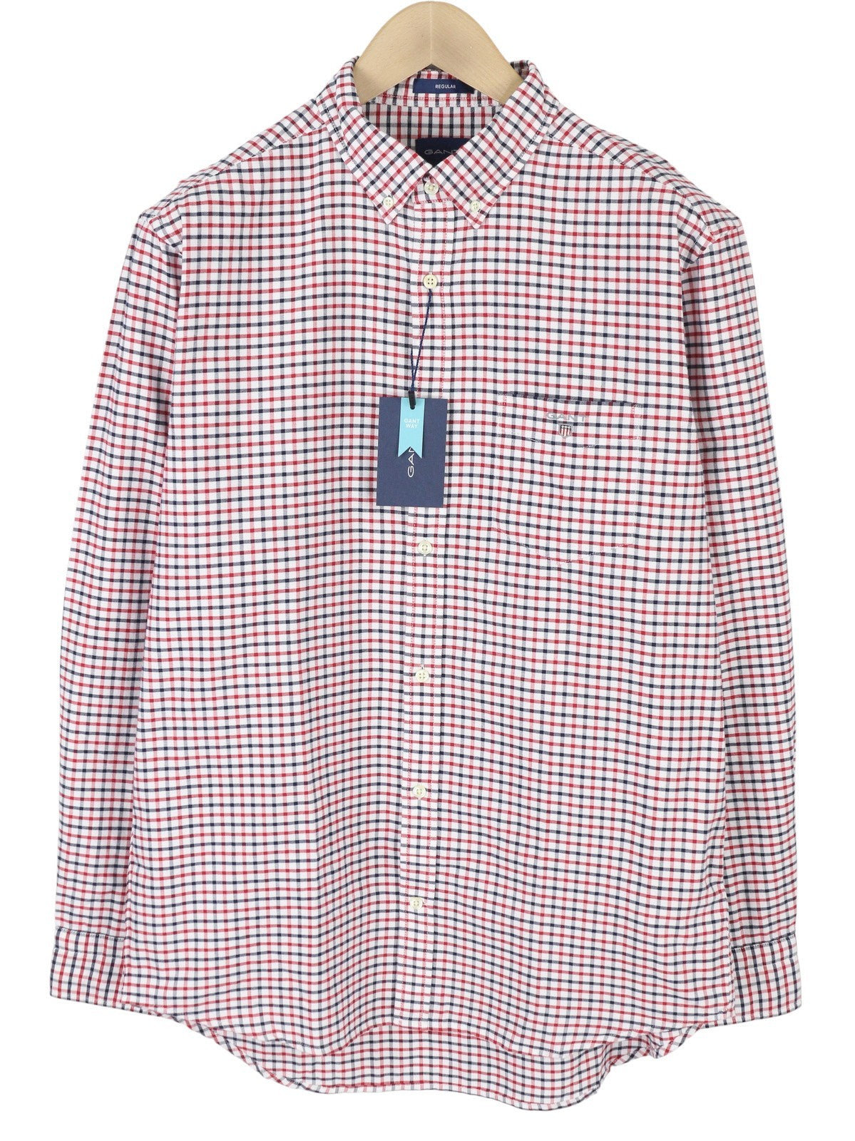 GANT Oxford Tattersall Men Shirt L Red Equestrian Plaid Button-Down Shirt