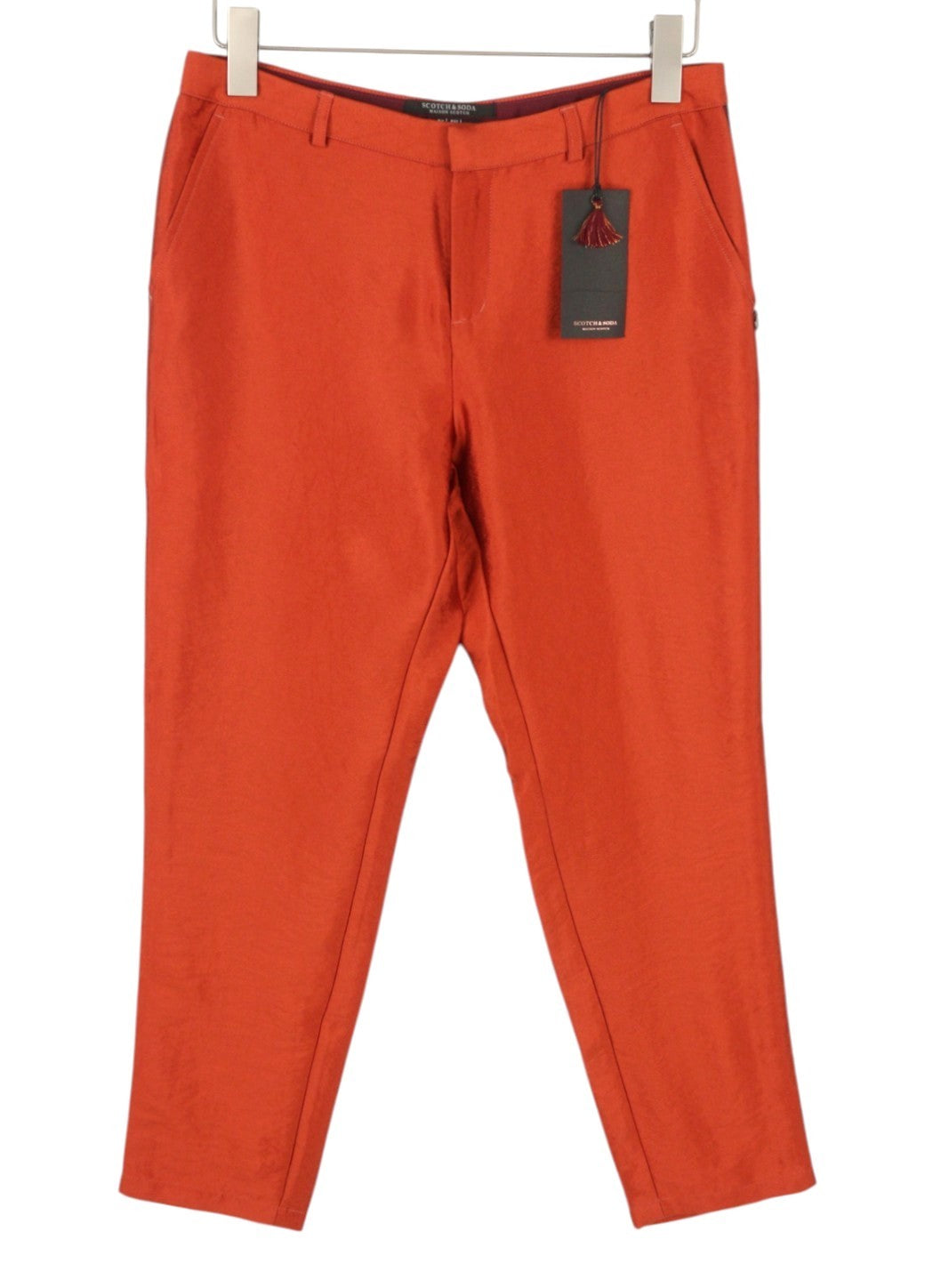 MAISON SCOTCH Women Trousers S Orange Shiny Look Sideline Zipper Slim Fit