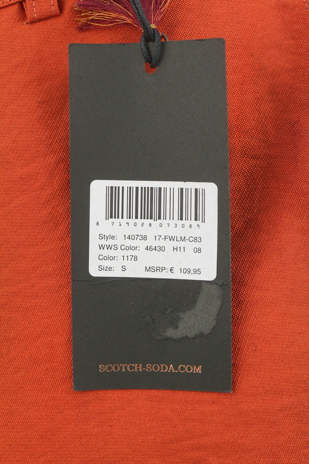 MAISON SCOTCH Women Trousers S Orange Shiny Look Sideline Zipper Slim Fit