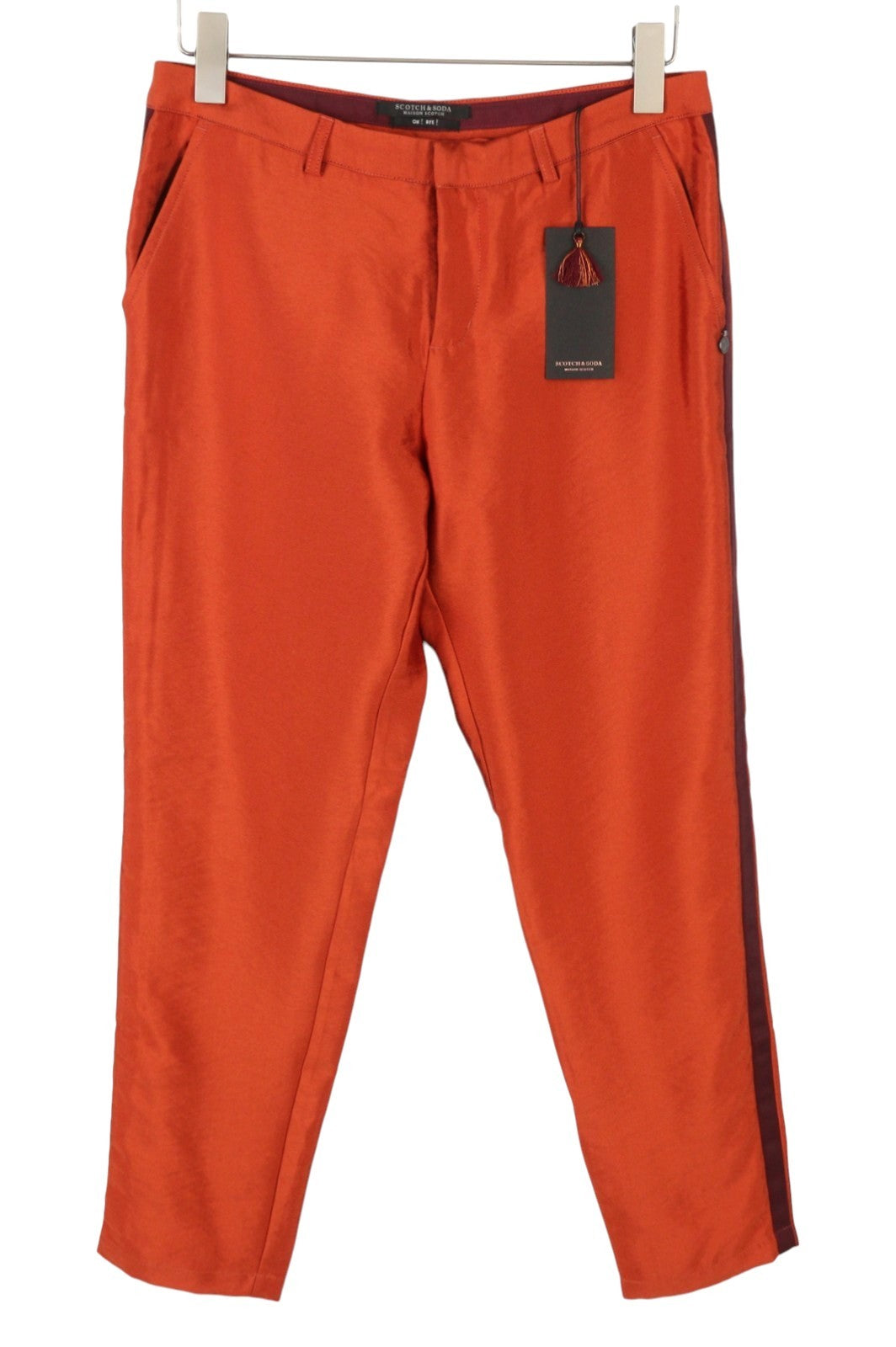 MAISON SCOTCH Women Trousers S Orange Shiny Look Sideline Zip Fly Slim Fit