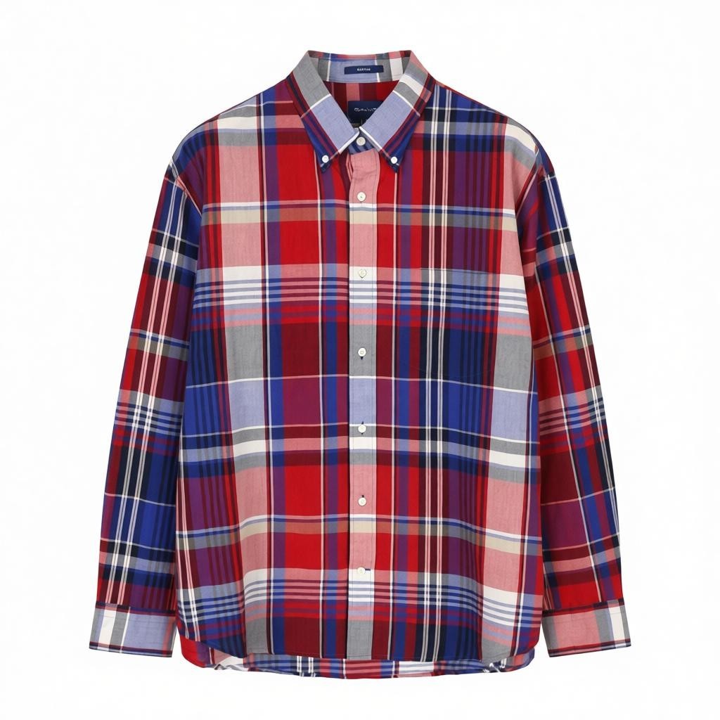 GANT Washed Poplin Check Men Shirt L Relaxed Plaid Button-Down Neck Shirt