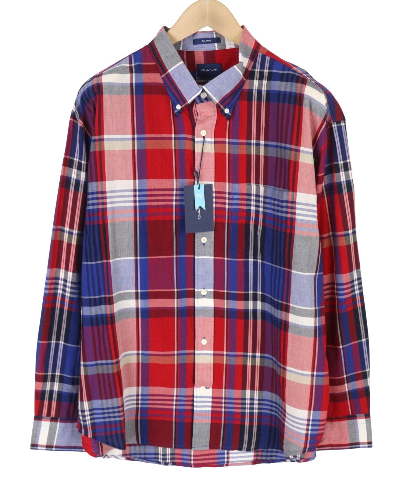 GANT Washed Poplin Check Men Shirt L Relaxed Plaid Button-Down Neck Shirt