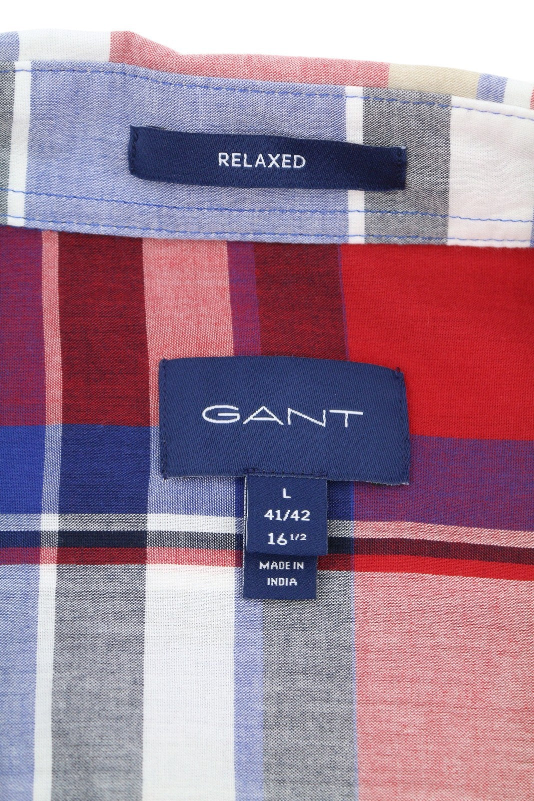 GANT Washed Poplin Check Men Shirt L Relaxed Plaid Button-Down Neck Shirt