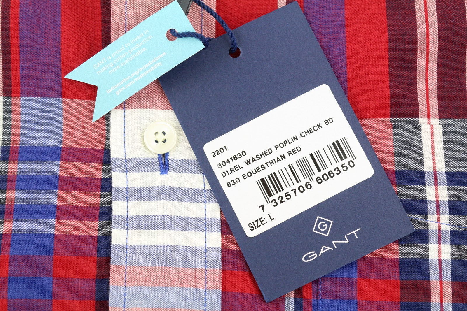 GANT Washed Poplin Check Men Shirt L Relaxed Plaid Button-Down Neck Shirt