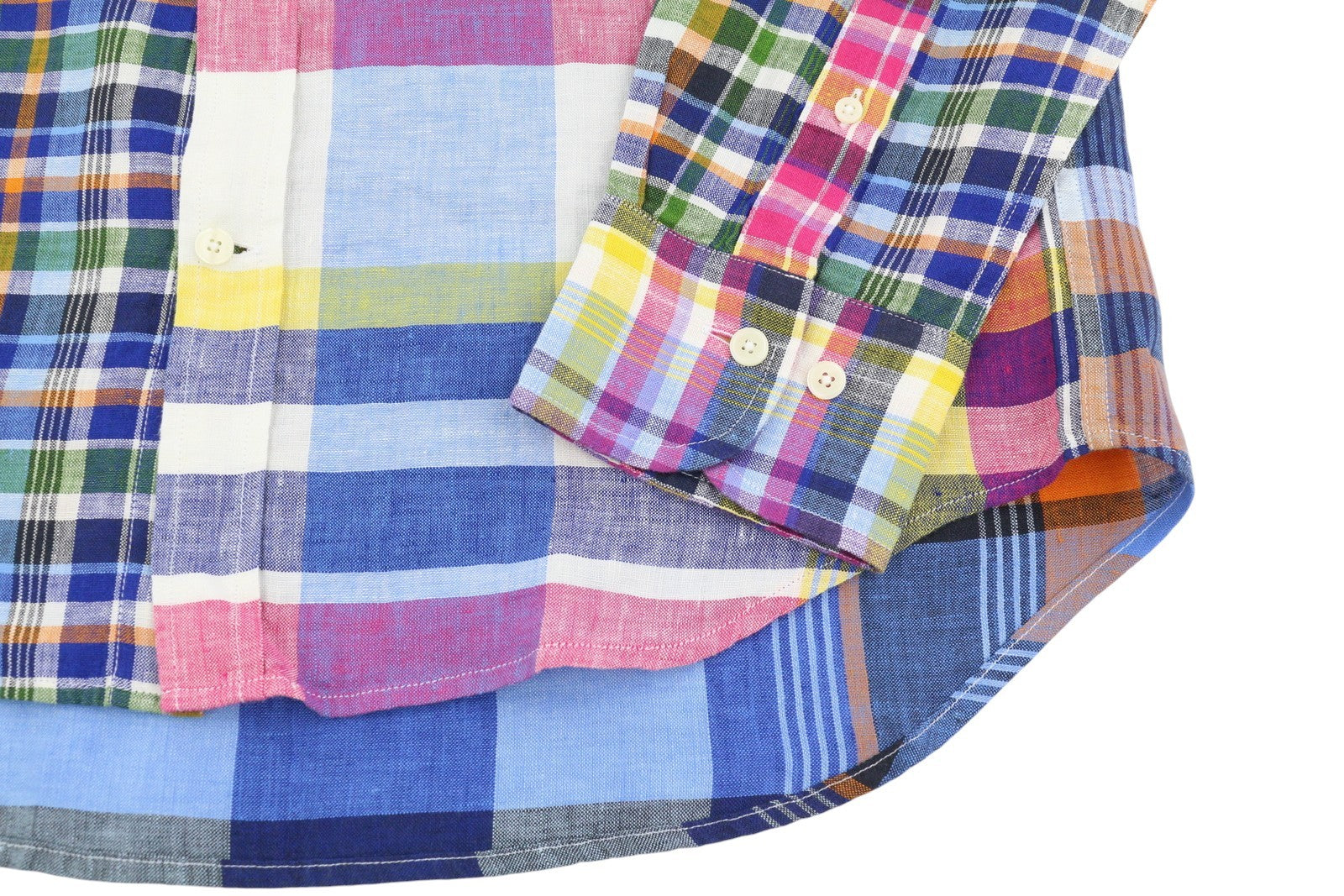 GANT Mixed Panel Linen Madras Men Shirt S Colourful Button-Down Casual Shirt
