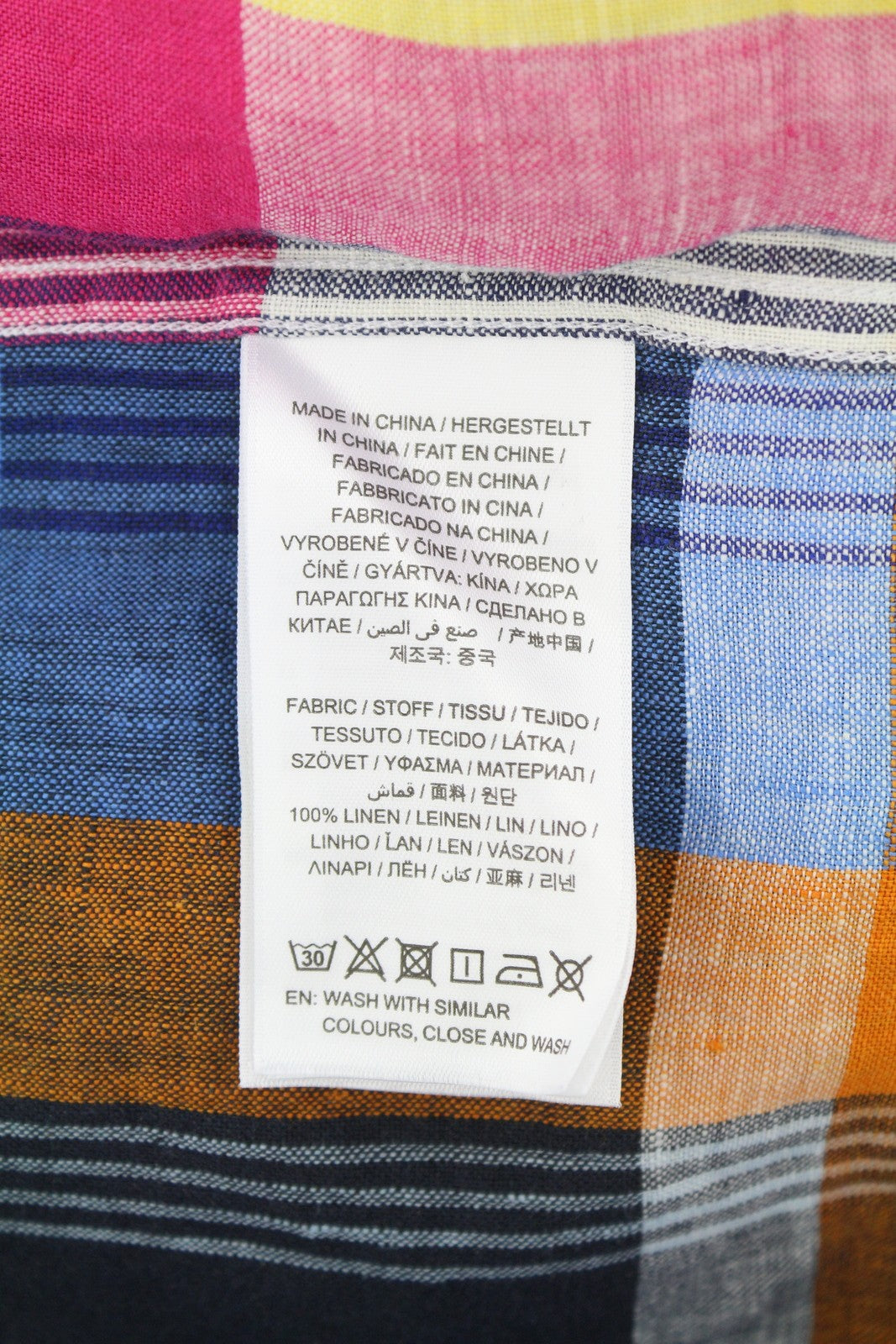 GANT Mixed Panel Linen Madras Men Shirt S Colourful Button-Down Casual Shirt