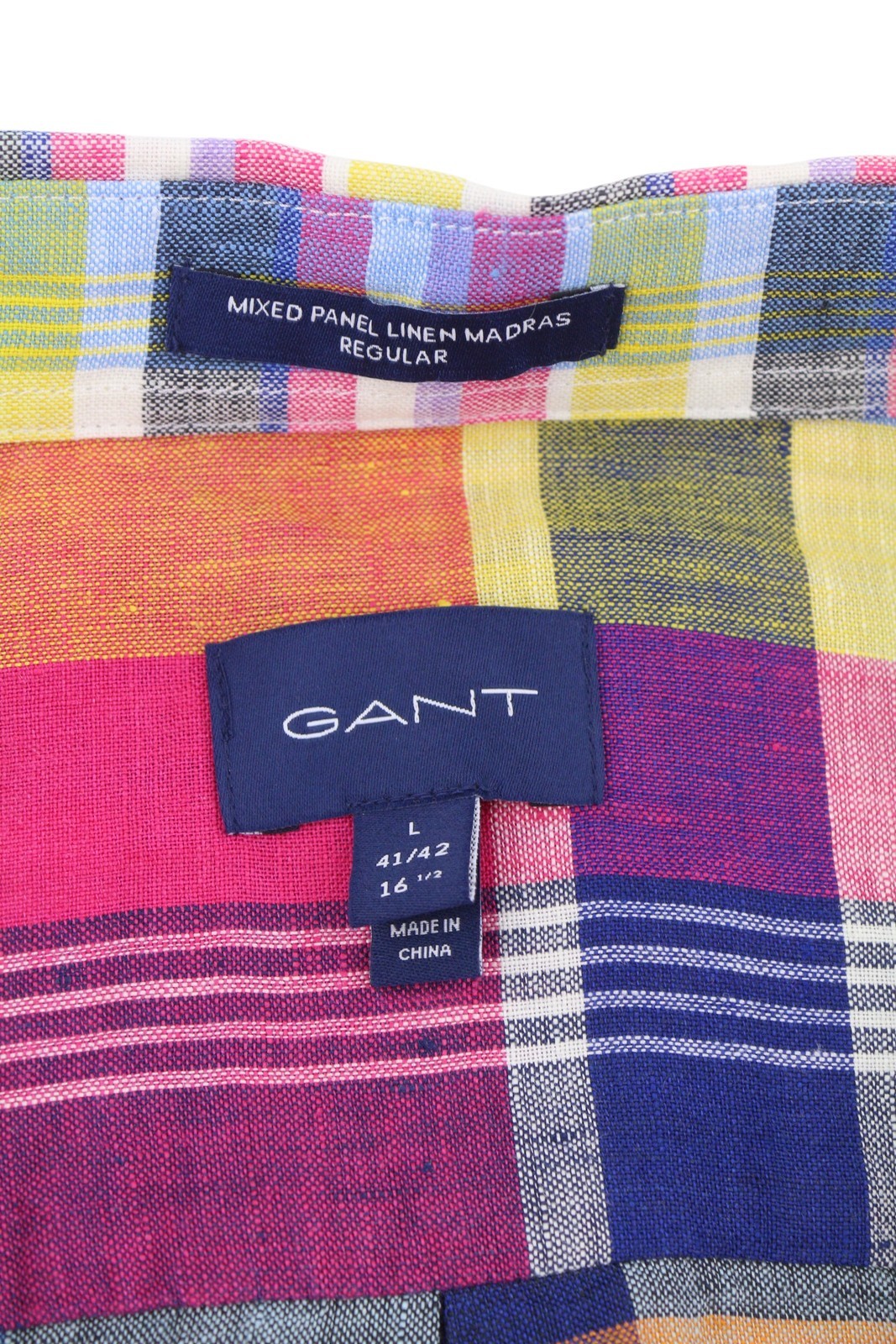GANT Mixed Panel Linen Madras Men Shirt L Colourful Button-Down Casual Shirt