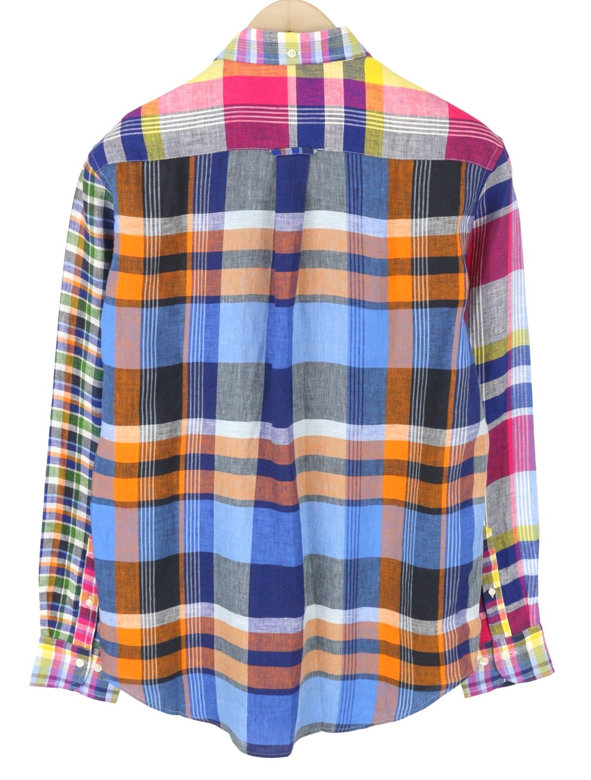 GANT Mixed Panel Linen Madras Men Shirt L Colourful Button-Down Casual Shirt