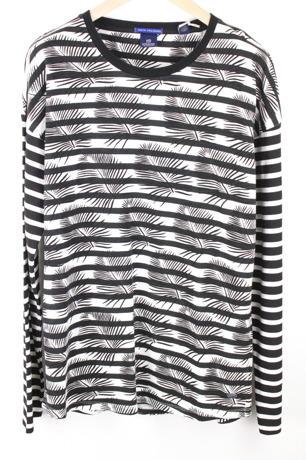 SCOTCH & SODA Ams Couture Men T-Shirt M Black Cotton Anti Fit Stripe Pattern