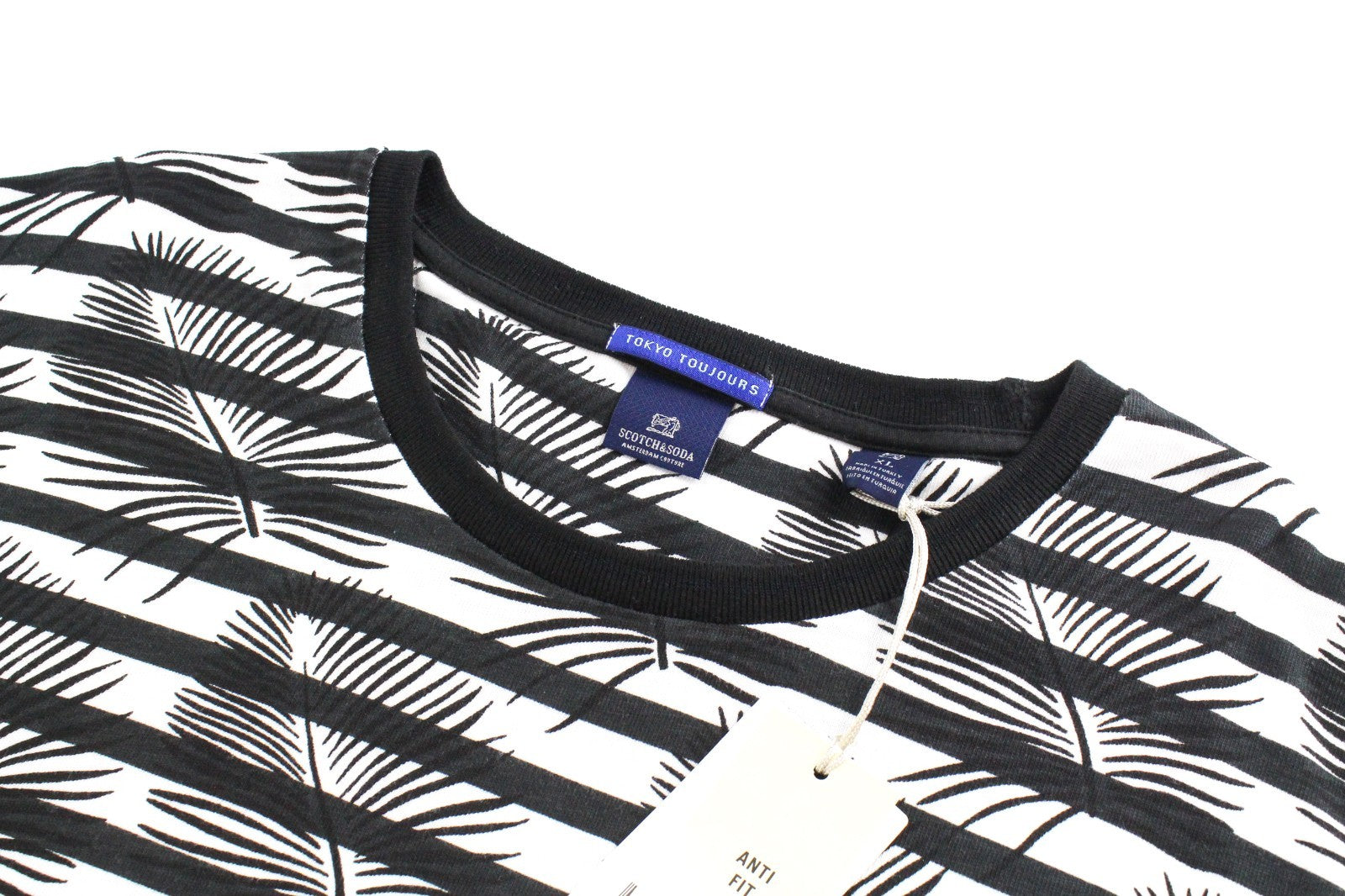 SCOTCH & SODA Ams Couture Men T-Shirt M Black Cotton Anti Fit Stripe Pattern